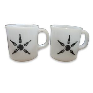 Vintage Fire King Anchor Hawking Milk Glass Bowling Coffee Cup Set Retro